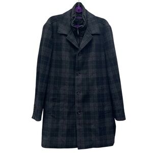 Sondergaard Copenhagen Elegant Slim-Fit Wool-Blend Plaid Long Coat Pea Coat Sz L